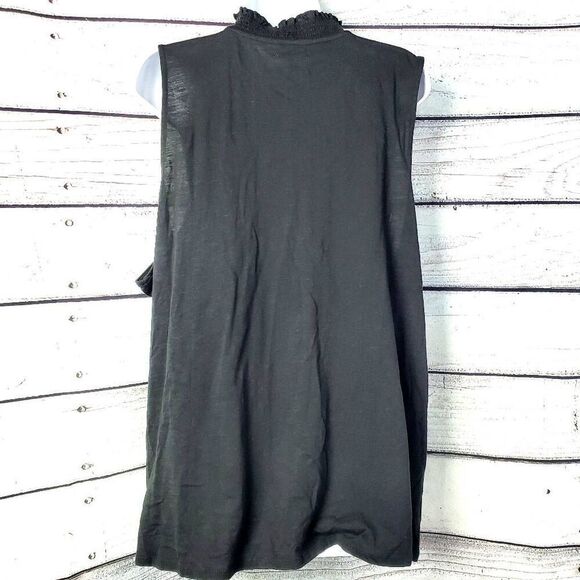 Maurices 3X Black Sleeveless Henley Tank Ruffle Neck Smocked Yoke NWT - Picture 4 of 7